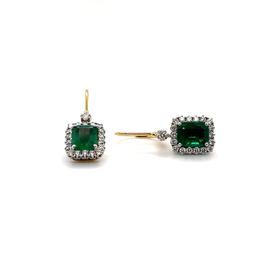 18CT Yellow Gold Emerald and Diamond Earrings