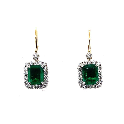 18CT Yellow Gold Emerald and Diamond Earrings