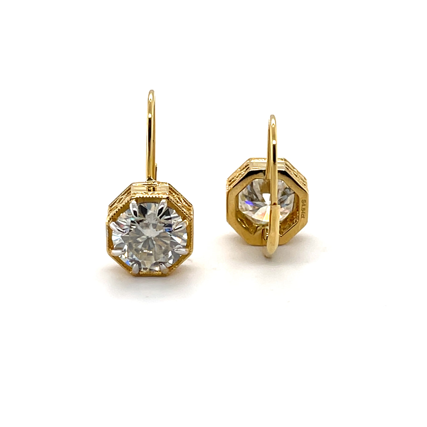 18CT Yellow Gold Moissanite Diamond Earrings