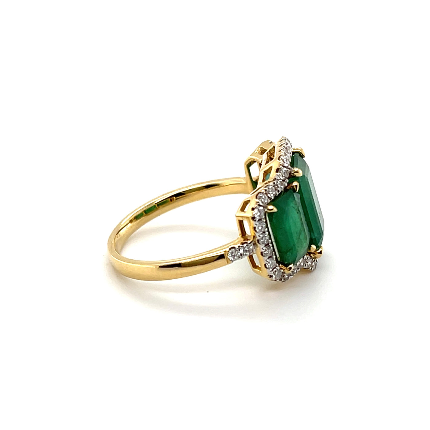 18CT Yellow Gold Trilogy Emerald and Diamond Ring
