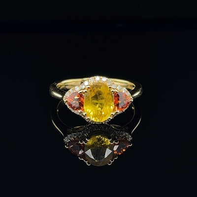 18CT Yellow Gold Yellow and Orange Sapphire and Diamond Ring