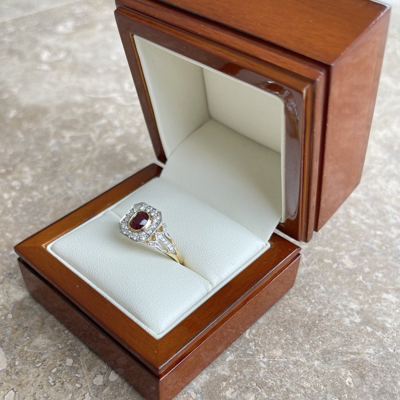 18CT Yellow Gold (NO HEAT) Ruby and Diamond Ring