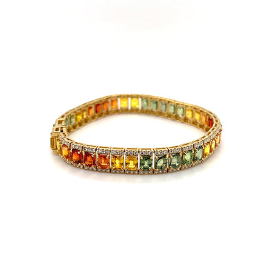 18CT yellow gold Multi-coloured sapphires and diamond bracelet