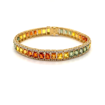 18CT yellow gold Multi-coloured sapphires and diamond bracelet