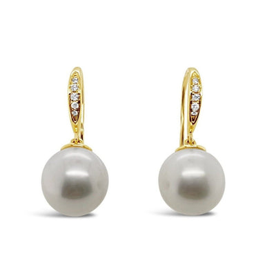 18CT Yellow Gold Pearl and Diamond Earrings