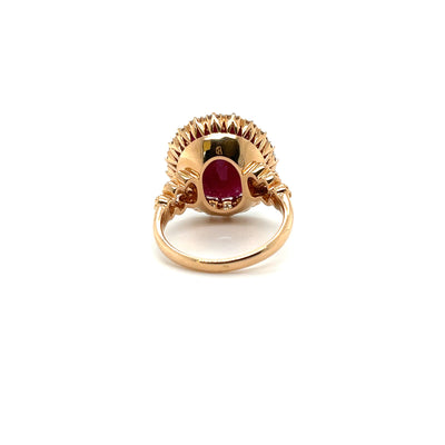 18ct rose gold, ruby and diamond ring