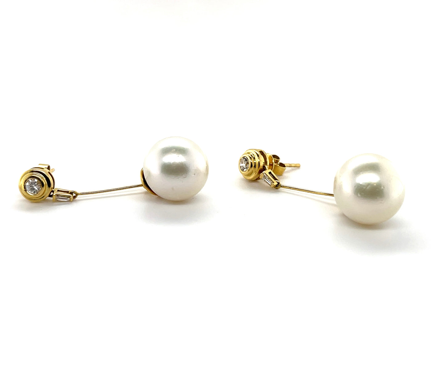 18CT Yellow Gold South Sea Pearl and Diamond Drop Earrings