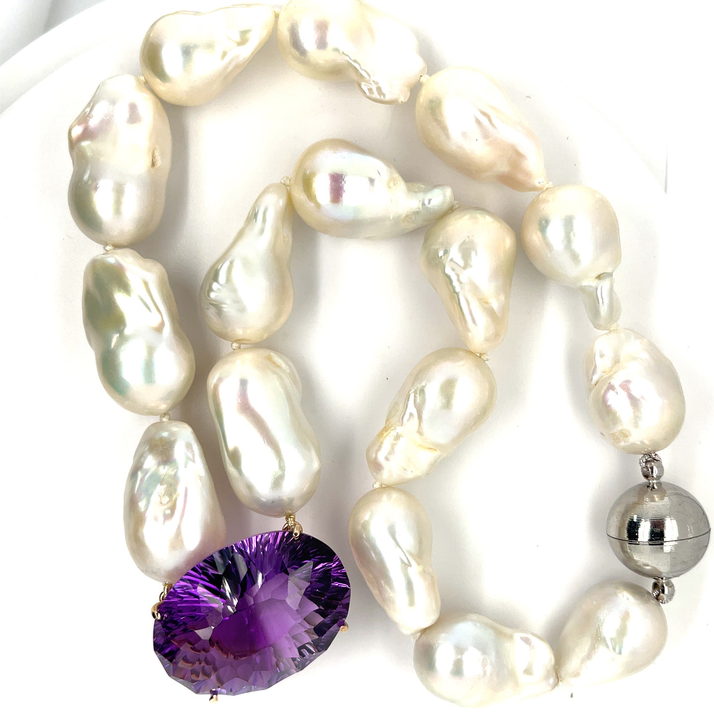 Baroque pearl and Amethyst Necklace and Pendant in 9ct Yellow Gold