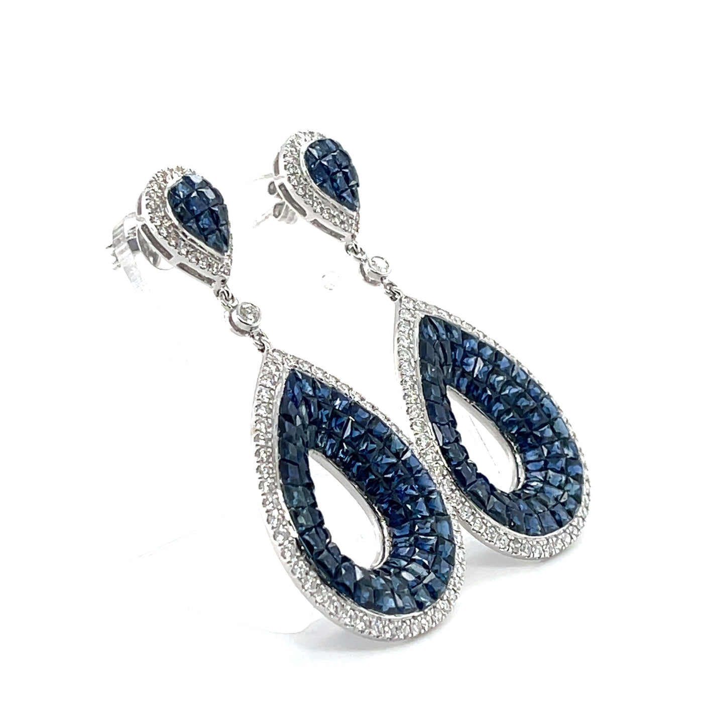 'Fat Pear' 18CT White Gold Sapphire and Diamond Earrings