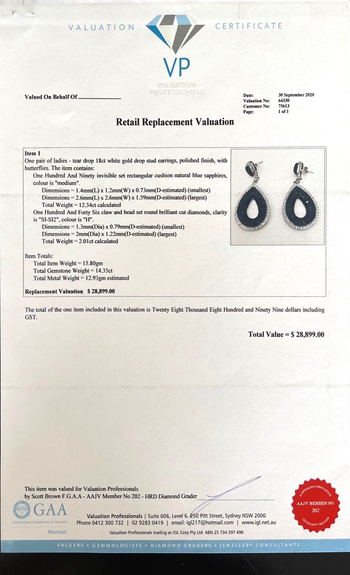 'Fat Pear' 18CT White Gold Sapphire and Diamond Earrings