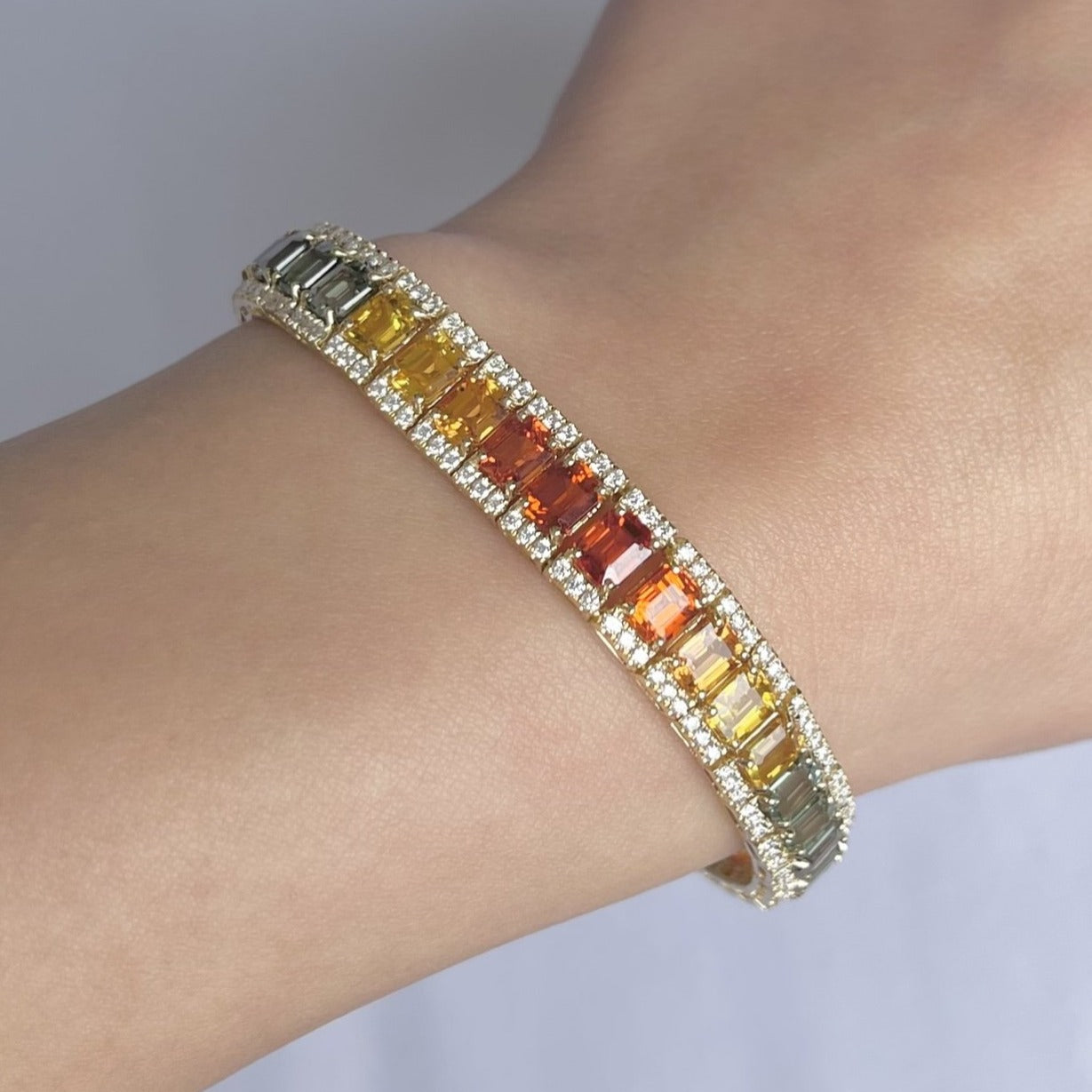 18CT yellow gold Multi-coloured sapphires and diamond bracelet