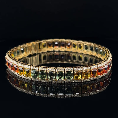 18CT yellow gold Multi-coloured sapphires and diamond bracelet