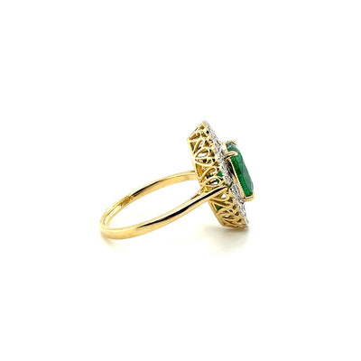 18ct yellow gold Emerald and Diamond Art Deco style ring