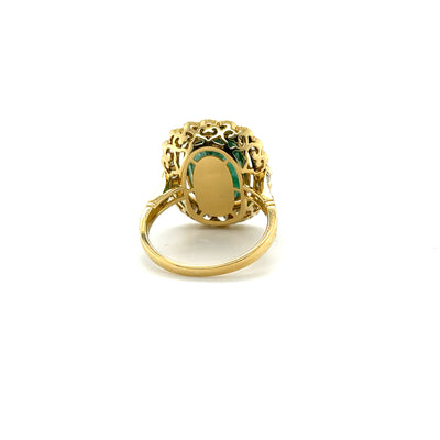 18ct yellow gold emerald and diamond halo ring